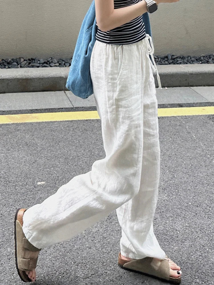 Fashion Cotton Linen Wide Leg Pants Loose Straight Ankle-Length Skirt Pants Casual High Waist 2025 New Summer Women's Pants