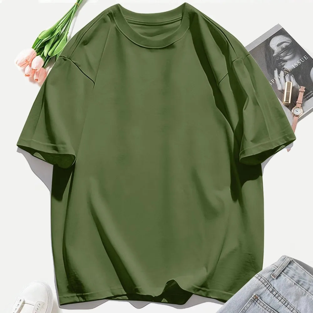 100% Cotton Summer Solid Color T Shirts O-Neck T-Shirt Soft Multicolor Sportswear Trendy Oversized Casual Tops For Women