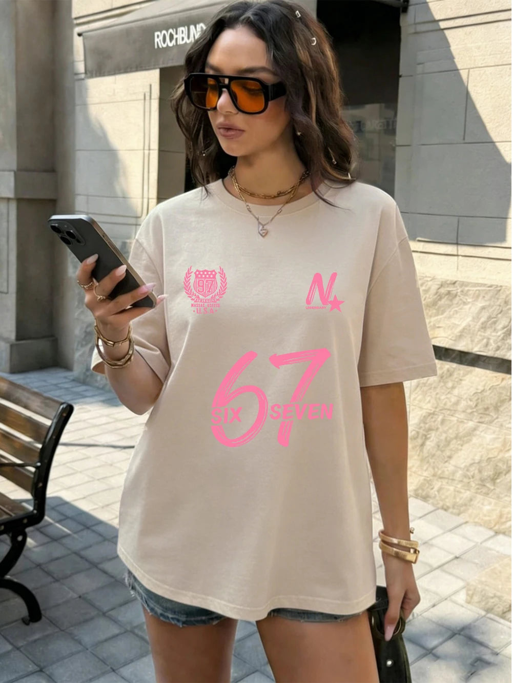 Six Seven 67 Printing T-Shirts Cotton Womens Summer Oversized Tops Soft Comfortable Short Sleeve T Shirts Casual O-Neck Clothes