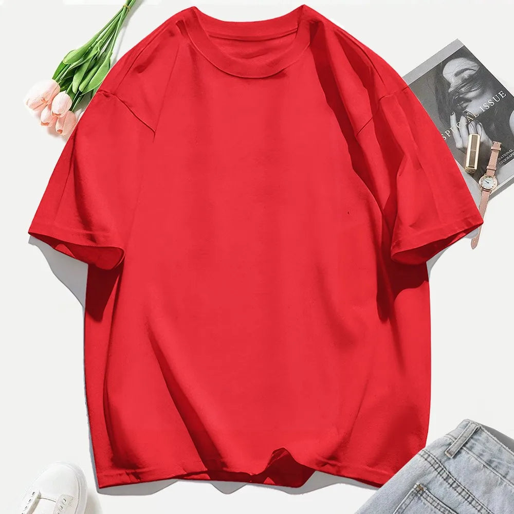 100% Cotton Summer Solid Color T Shirts O-Neck T-Shirt Soft Multicolor Sportswear Trendy Oversized Casual Tops For Women