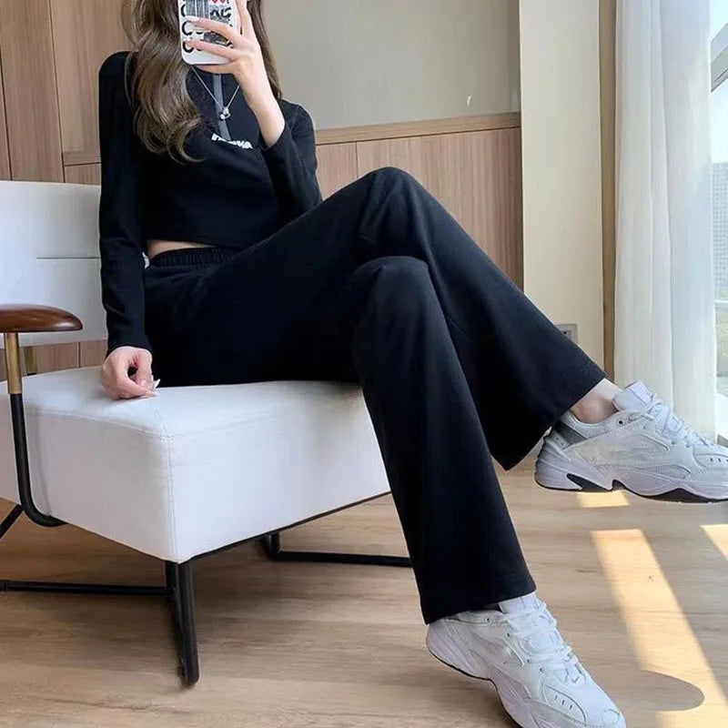 Xpqbb Black Gray Sweatpants for Women 2024 Summer New Basic Baggy Sports Pants Female Casual All-match Joggers Straight Pants
