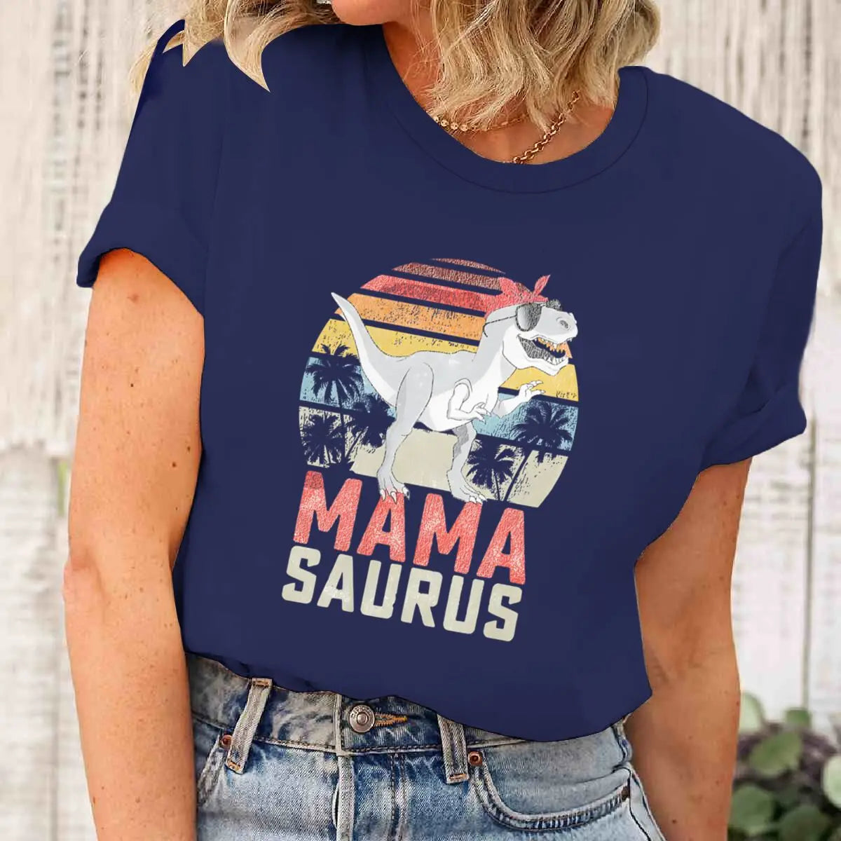 Dinosaur Mama Graphic T Shirts Matching Women T-Shirt Funny Summer Streetwear Tops Mother's Day Gifts Retro Vintage Tee Tops