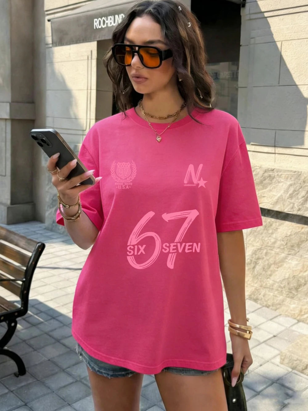 Six Seven 67 Printing T-Shirts Cotton Womens Summer Oversized Tops Soft Comfortable Short Sleeve T Shirts Casual O-Neck Clothes