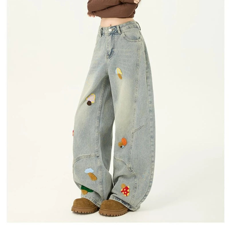 Women's Jeans Straight Leg Denim Pants Y2K Style Vintage Design Baggy Fit Comfortable Female Daily Wear Casual Women's Jeans