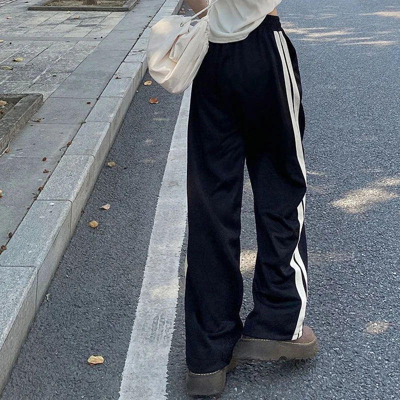 Lady Chic Designer High Waisted Pants Girls Korean Patchwork Baggy Straight Leg Trousers Female Comfortable Daily Pants