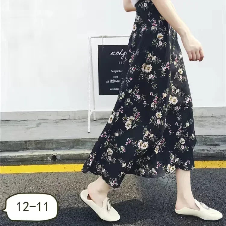 Wrap Skirts Women Casual Chiffon Tie-Waist Ruffle Wide Leg Loose One Piece Split Print Holiday Bodycon Skirt Women