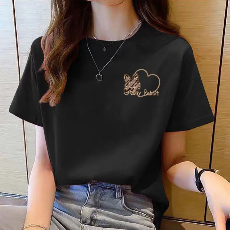 Tshirt Women Top Short Sleeve T Shirts New Korean T Shirt for Women T Shirt Round Neck Loose Fashion Tshirt Woman Top Cartoon