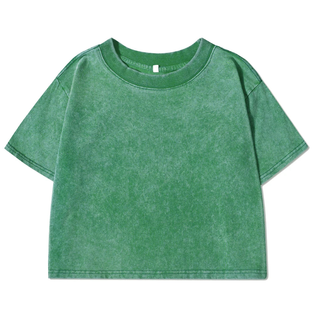 Solid Slim Washed T-Shirt Female Rhinestone Craft Cotton Streetwear Casual Sport Short Sleeve Cool Retro Crop Clothing For Women