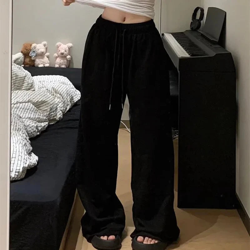 2026 Harajuku Wide Leg Sweatpants for Women Elastic Waist Casual Sport Pants Woman Streetwear Gray Oversize Sportswear Female