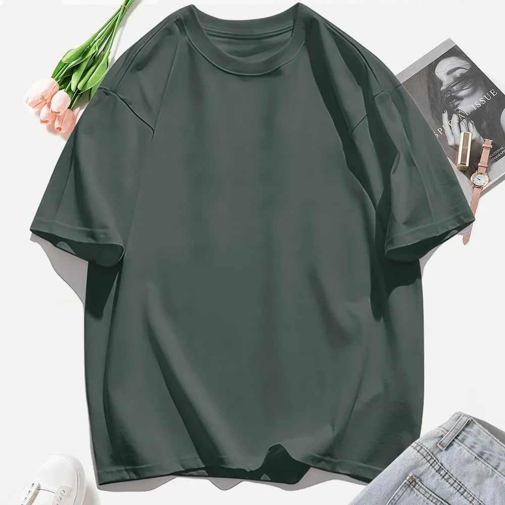 100% Cotton Summer Solid Color T Shirts O-Neck T-Shirt Soft Multicolor Sportswear Trendy Oversized Casual Tops For Women