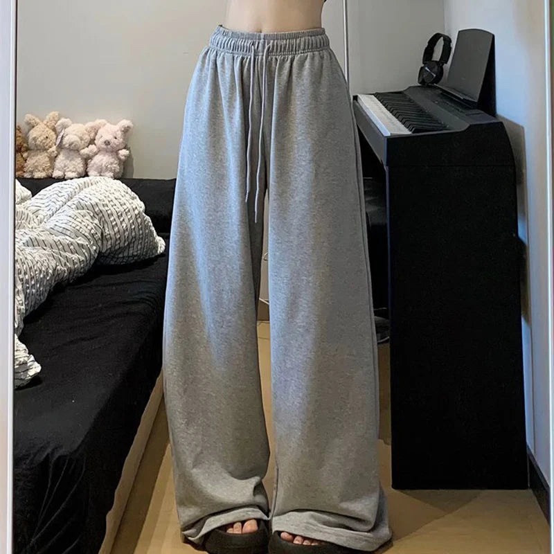 2026 Harajuku Wide Leg Sweatpants for Women Elastic Waist Casual Sport Pants Woman Streetwear Gray Oversize Sportswear Female