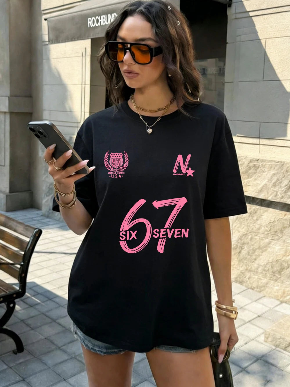 Six Seven 67 Printing T-Shirts Cotton Womens Summer Oversized Tops Soft Comfortable Short Sleeve T Shirts Casual O-Neck Clothes