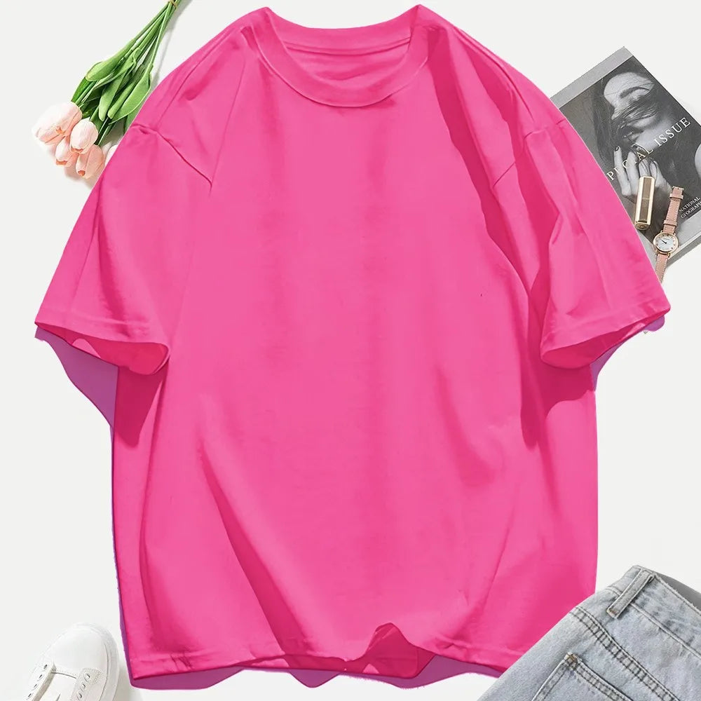100% Cotton Summer Solid Color T Shirts O-Neck T-Shirt Soft Multicolor Sportswear Trendy Oversized Casual Tops For Women