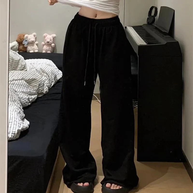 2026 Harajuku Wide Leg Sweatpants for Women Elastic Waist Casual Sport Pants Woman Streetwear Gray Oversize Sportswear Female