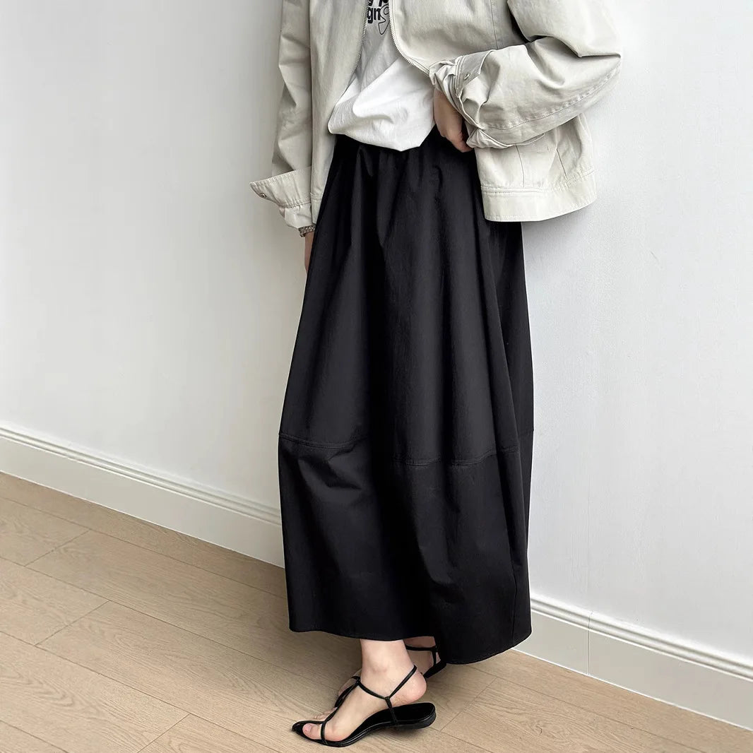 Spring Summer White Long Skirts for Woman Elegant Elastic High Waist Flared Umbrella Skirt Woman Casual Solid A-Line Maxi Skirt
