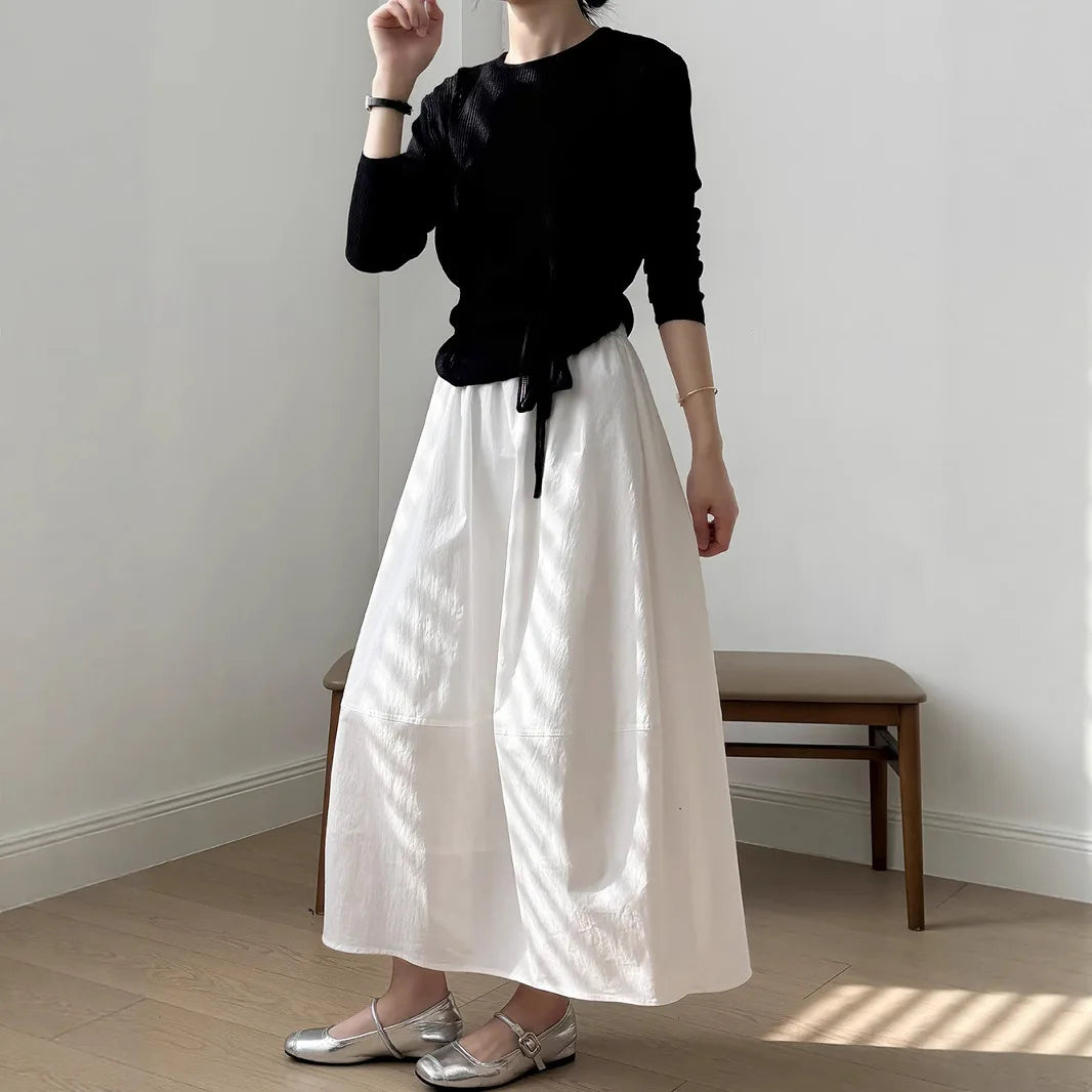 Spring Summer White Long Skirts for Woman Elegant Elastic High Waist Flared Umbrella Skirt Woman Casual Solid A-Line Maxi Skirt